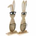 Floristik24 Wooden rabbits with sunglasses and basket nature, Easter decoration, rabbit figure with plant basket, spring decoration 2pcs
