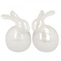 Floristik24 Easter bunny, spring decoration, decorative bunny white, mother-of-pearl H12.5cm 2pcs