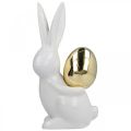 Floristik24 Easter bunnies elegant, ceramic bunnies with gold egg, Easter decoration white, golden H18cm 2pcs