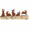 Floristik24 Rabbit family metal grate on wooden base birch 25cm H9cm