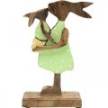 Floristik24 Bunny mother with child, Easter decoration, spring, Easter bunny made of wood, natural, green, yellow H22cm