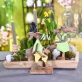 Floristik24 Bunny mother with child, Easter decoration, spring, Easter bunny made of wood, natural, green, yellow H22cm