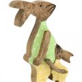 Floristik24 Easter bunny with child, spring decoration made of wood, rabbit father, Easter nature, green, yellow H22cm