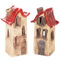 Floristik24 Ceramic house decoration with red roof, light-up house, 15cm, 2 pieces