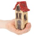 Ceramic house decoration with red roof, light-up house, 15cm, 2 pieces | Floristik24.ie