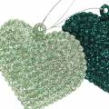 Floristik24 Glitter heart set to hang emerald, ice blue 6cm x 6.5cm 12pcs