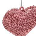 Floristik24 Heart pink to hang with mica 6.5cm x 6.5cm 12pcs