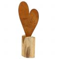 Floristik24 Heart rust on the wooden base 22cm x 11cm
