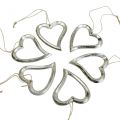 Floristik24 Heart decoration for hanging metal heart silver 7.5 × 8.5 cm 6 pieces