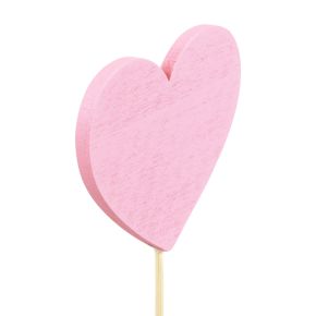 Floristik24 Flower plug wooden heart decorative plug pink 6.5×6cm 10pcs
