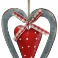 Floristik24 Decorative heart to hang metal red, silver Ø8.8 H15cm 3pcs