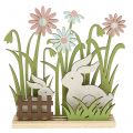 Floristik24 Wooden display rabbits with flowers 16.5cm