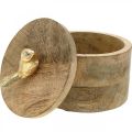 Floristik24 Jewelry box with bird, spring, deco box made of mango wood, real wood natural, golden H11cm Ø12cm