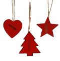 Floristik24 Wooden hanger star, heart, Christmas tree red 6pcs