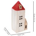 Decorative wooden house set, red and white, multi-piece winter decoration, 13cm, 6 pieces | Floristik24.ie