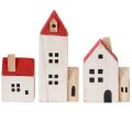Decorative wooden house set, red and white, multi-piece winter decoration, 13cm, 6 pieces | Floristik24.ie