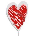 Floristik24 Wooden heart on a stick 7cm x 7cm white, red 12pcs
