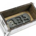 Floristik24 Brick shape, brick box, wooden box with metal fittings antique finish, white washed L32cm H9cm