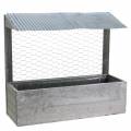 Floristik24 Wooden planter box with tin roof and rabbit wire, washed gray 38 × 13.5cm H34cm