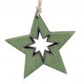 Floristik24 Wooden star with motifs green 11cm 6pcs