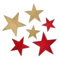 Floristik24 Wooden stars 3-5cm natural / red 24pcs