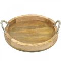 Floristik24 Tray with metal handles, wood decoration round real wood, metal natural, silver Ø31cm