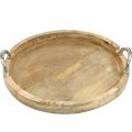 Floristik24 Wooden tray with handles, table decoration round real wood, metal natural, silver Ø40.5cm