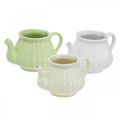 Floristik24 Decorative ceramic coffee pot, plant pot green, white, cream L19cm Ø7.5cm