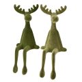 Floristik24 Sitting moose flocked Shelf sitters Christmas Green 31cm 2pcs