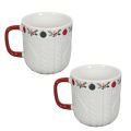Ceramic Christmas mug with knitted pattern and festive decoration 9cm - red-white 2pcs | Floristik24.ie