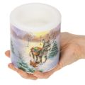 Pillar candle winter landscape with donkey and dog motif 10cm | Floristik24.ie