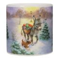Pillar candle winter landscape with donkey and dog motif 10cm | Floristik24.ie