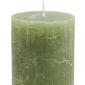 Floristik24 Solid colored candles olive green pillar candles 70×100mm 4pcs