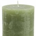 Floristik24 Solid colored candles olive green pillar candles 85×120mm 2pcs