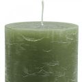 Floristik24 Solid colored candles olive green pillar candles 85×150mm 2pcs