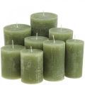 Floristik24 Solid colored candles olive green various sizes
