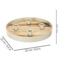 Candle holder for four taper candles, round wooden tray, 25cm | Floristik24.ie