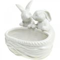 Rabbits with nest, table decoration, Easter nest, porcelain decoration, decorative bowl white L15cm H11cm