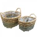 Basket braided oval planter nature, gray 29/24cm set of 2