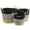Handle basket, order helper, plant basket, utensil black and white, natural Ø32/28/23cm H30/25/19cm set of 3