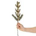 Artificial fir branch with gold-colored mini Christmas tree baubles, 46cm, 2 pieces | Floristik24.ie