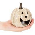 Ceramic pumpkin decoration with LED and grinning face, 13cm | Floristik24.ie