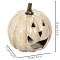 Ceramic pumpkin decoration with LED and grinning face, 13cm | Floristik24.ie