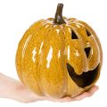 Ceramic pumpkin with face, LED decoration, Halloween, 19cm | Floristik24.ie