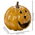 Ceramic pumpkin with face, LED decoration, Halloween, 19cm | Floristik24.ie