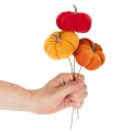 Decorative pumpkin on wire, autumn decoration, velvet, three-color set, 8cm, 9 pieces | Floristik24.ie