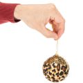 Christmas bauble leopard pattern with golden glitter 7cm 3pcs | Floristik24.ie