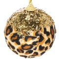 Christmas bauble leopard pattern with golden glitter 7cm 3pcs | Floristik24.ie