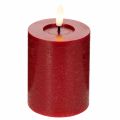 LED pillar candle made of real wax in red with timer and warm white light, 12cm | Floristik24.ie