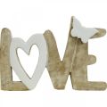Table decoration &quot;Love&quot;, wooden decoration with heart and butterfly natural, white L24cm H17.5cm